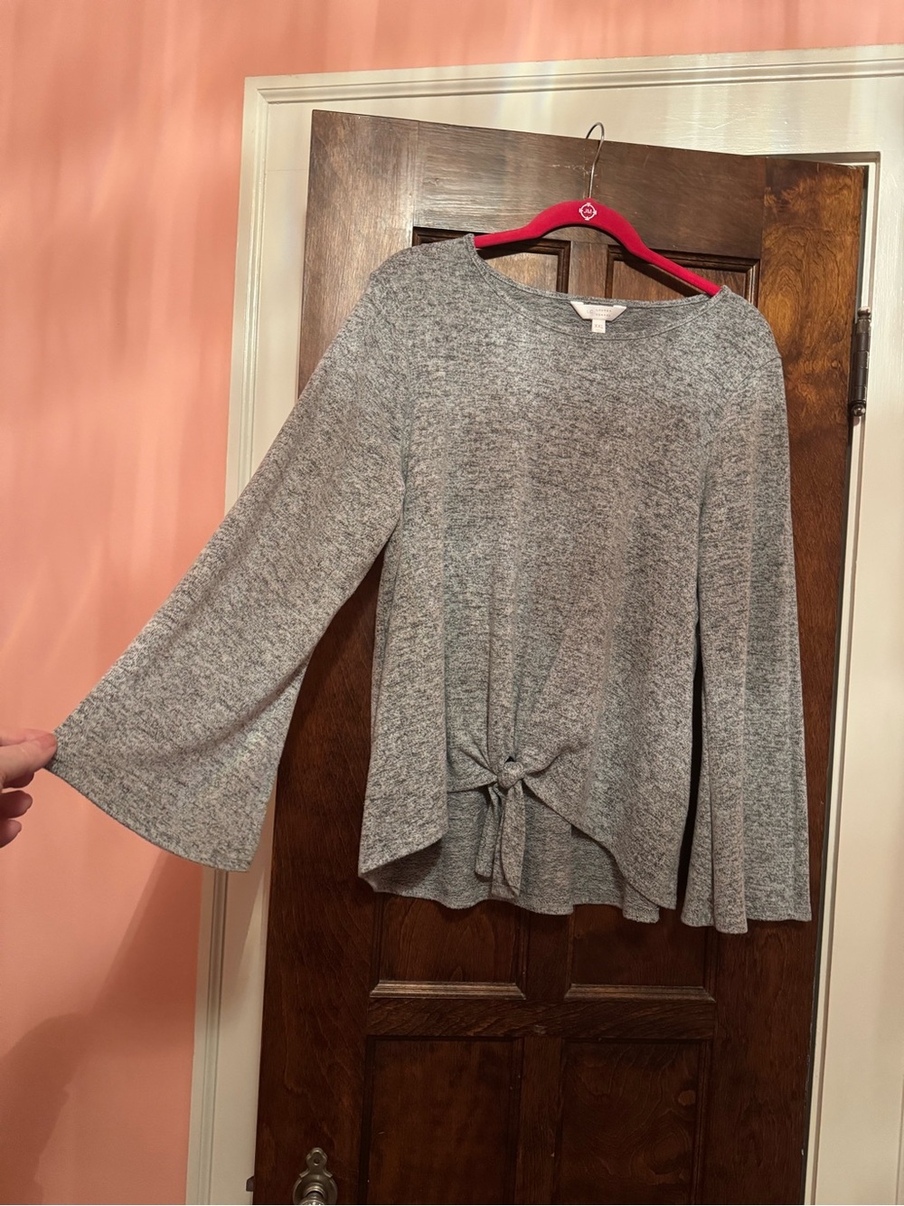 LC Lauren Conrad Heather Gray Knot-Front Long Sleeve Top